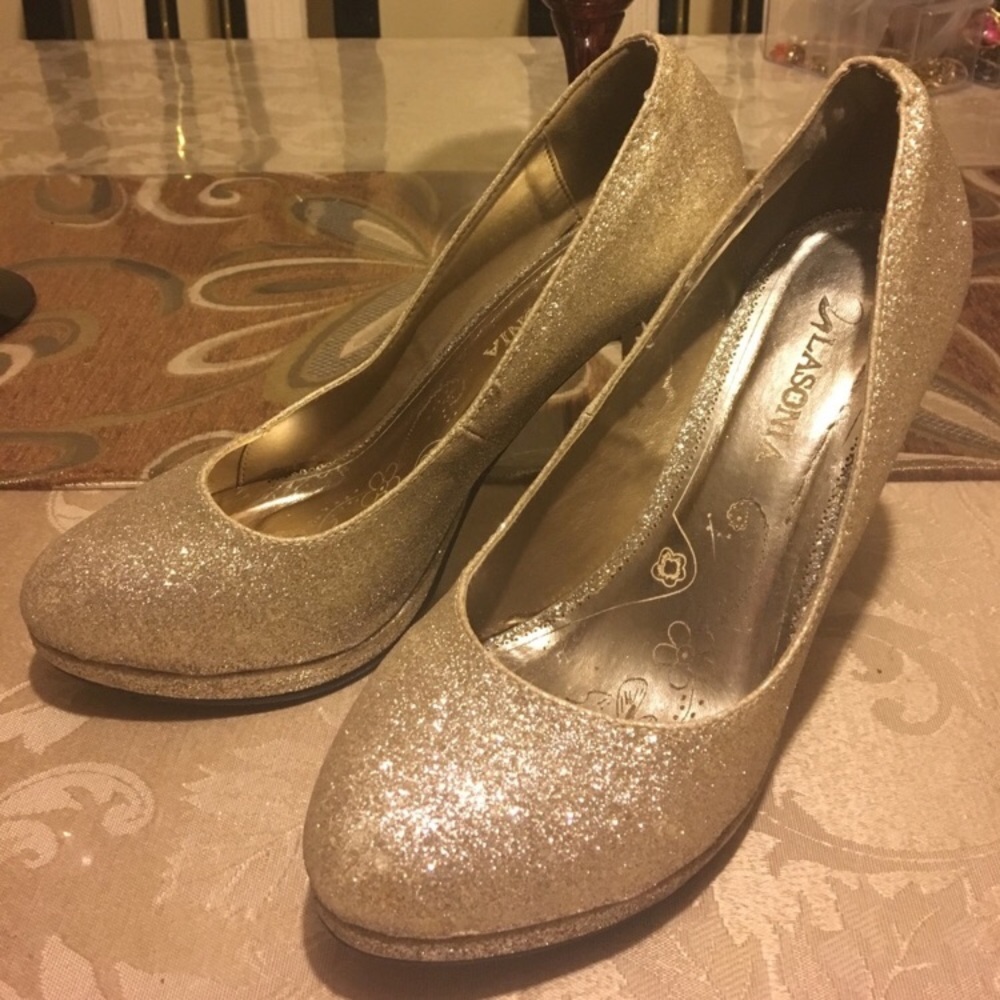 Gold sparkly high heels